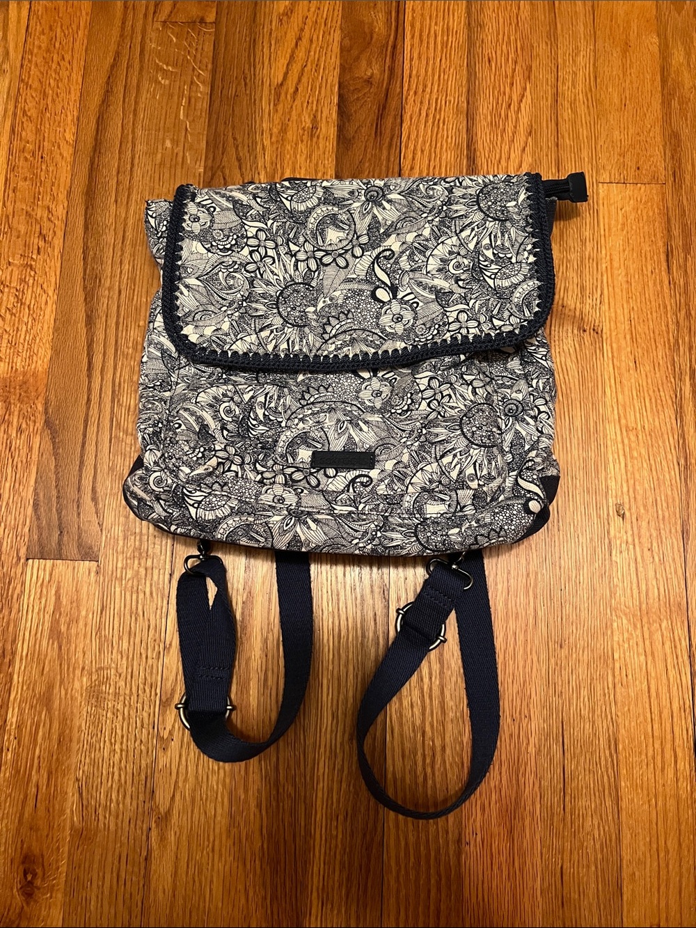 Sakroots Navy & White Floral Doodle Flap Backpack
